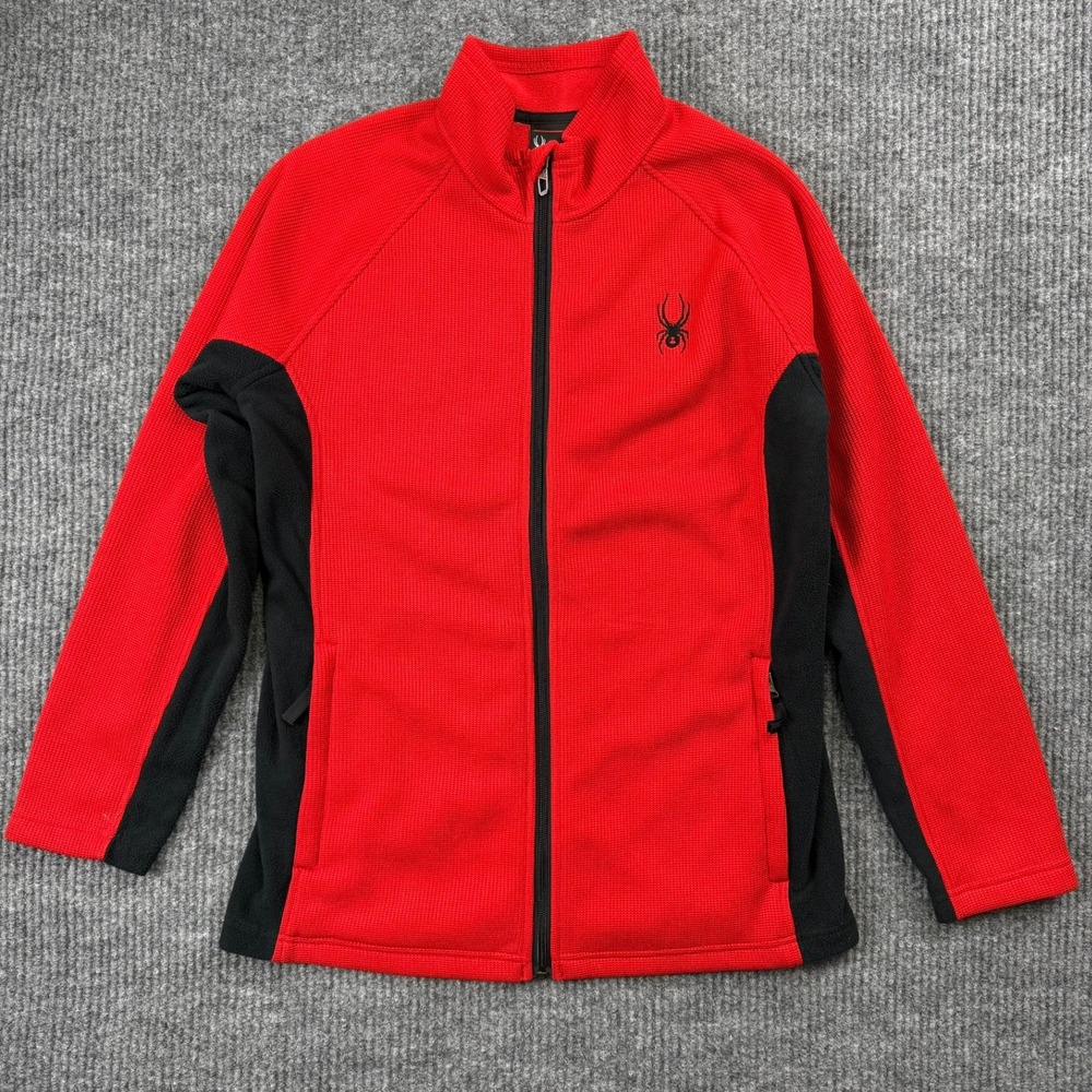 Spyder Kids XL 18 Full Zip Waffle Knit Fleece Jacket Red Black Sportswear